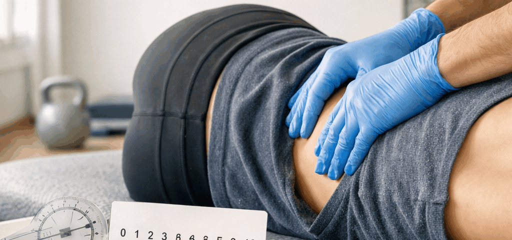 Cuales son las tecnicas de fisioterapia mas efectivas para la rehabilitacion en Sant Just Desvern: fisioterapeuta hace terapia manual lumbar en paciente reclinado.