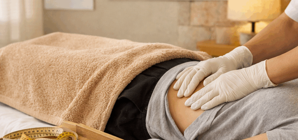 Comparacion de servicios de fisioterapia visceral en Sant Just Desvern, fisioterapeuta palpando abdomen.