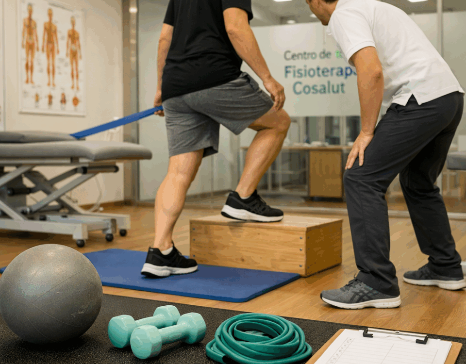 Fisioterapeuta supervisa ejercicio funcional en clínica de Sant Just Desvern; Que clinicas ofrecen ejercicio terapeutico funcional en Sant Just Desvern