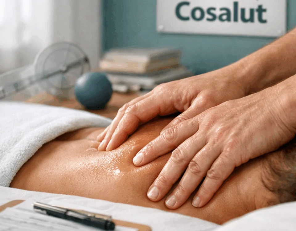 Manos expertas aplicando terapia manual en un centro de fisioterapia en Sant Just Desvern, con luz natural y ambiente profesional.